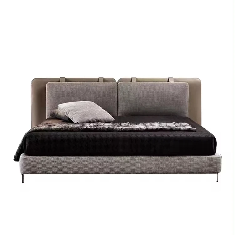Modern minimalist master bedroom double bed large villa designer light luxury high-grade fabric beds