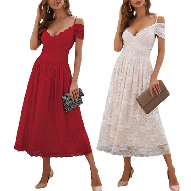 2022 New Arrival Ball Gown Women Sexy Off Shoulder Embroidered Flared Sleeve Lace Wedding Dresses