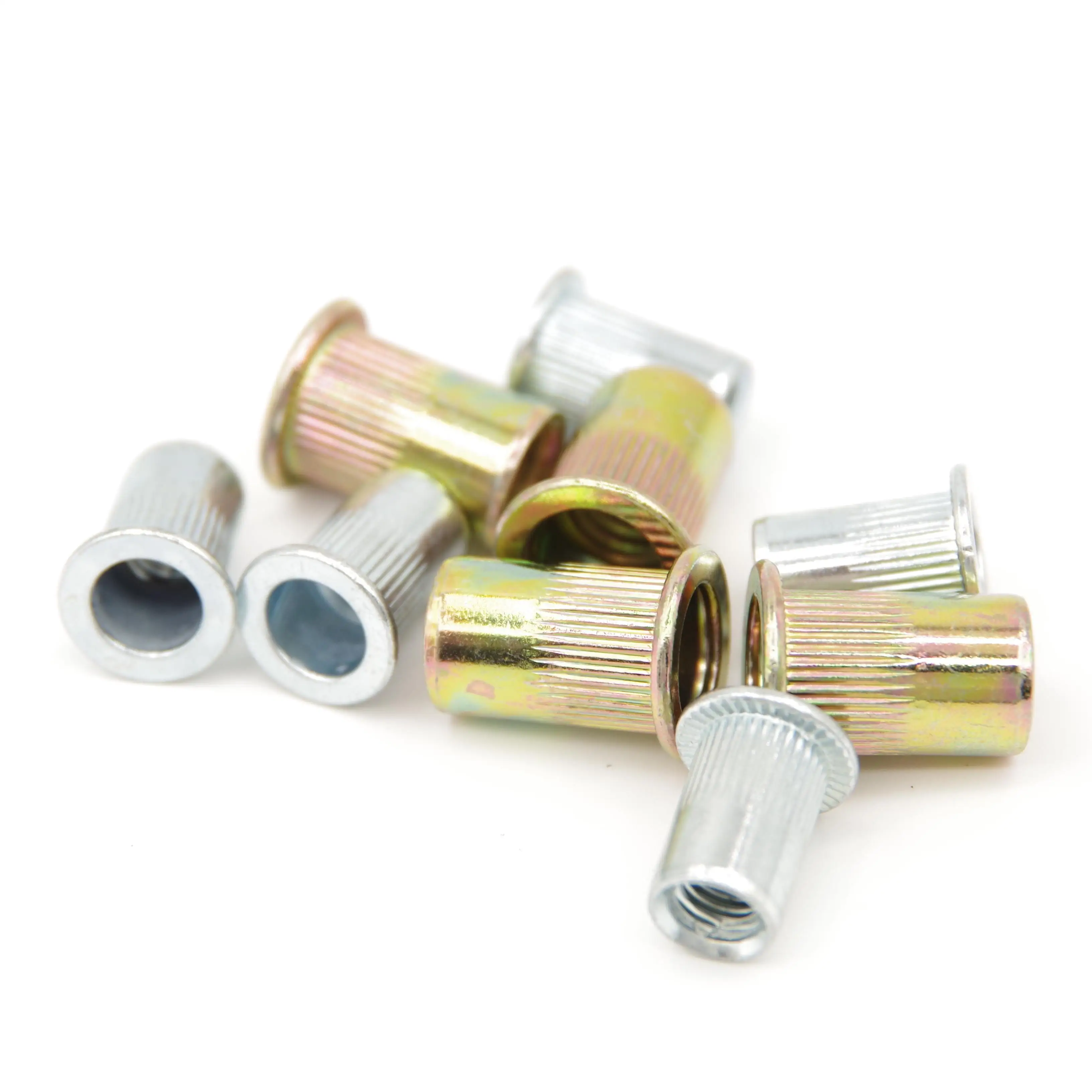 M6 * 10 Flat Head Brass Riveted Nuts with Threaded Insert Galvanized Zinc Plated Nut Connector