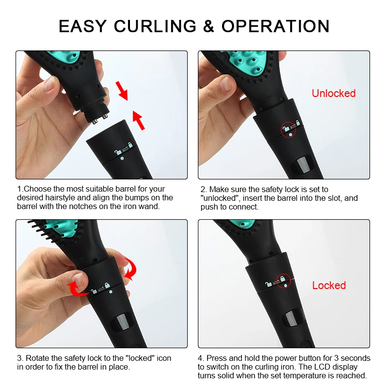 
Multifunctional hair styler electric interchangeable hair straightening brush 