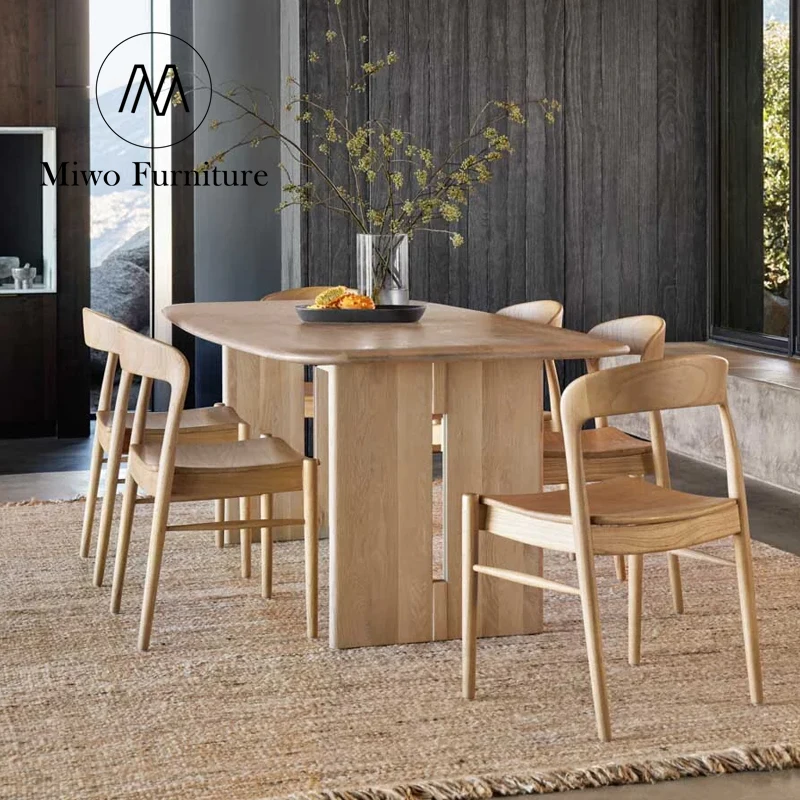 Modern antique oak solid wood dining table dining room furniture rectangle conference table set 6 8 chairs dining table custom