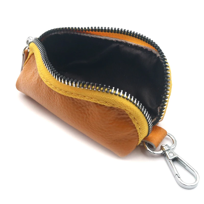 Genuine Leather Cosmetics Key Bag Zippered Money Pouch Bank Bag Custom Keychain Mini Coin Purse Wallet