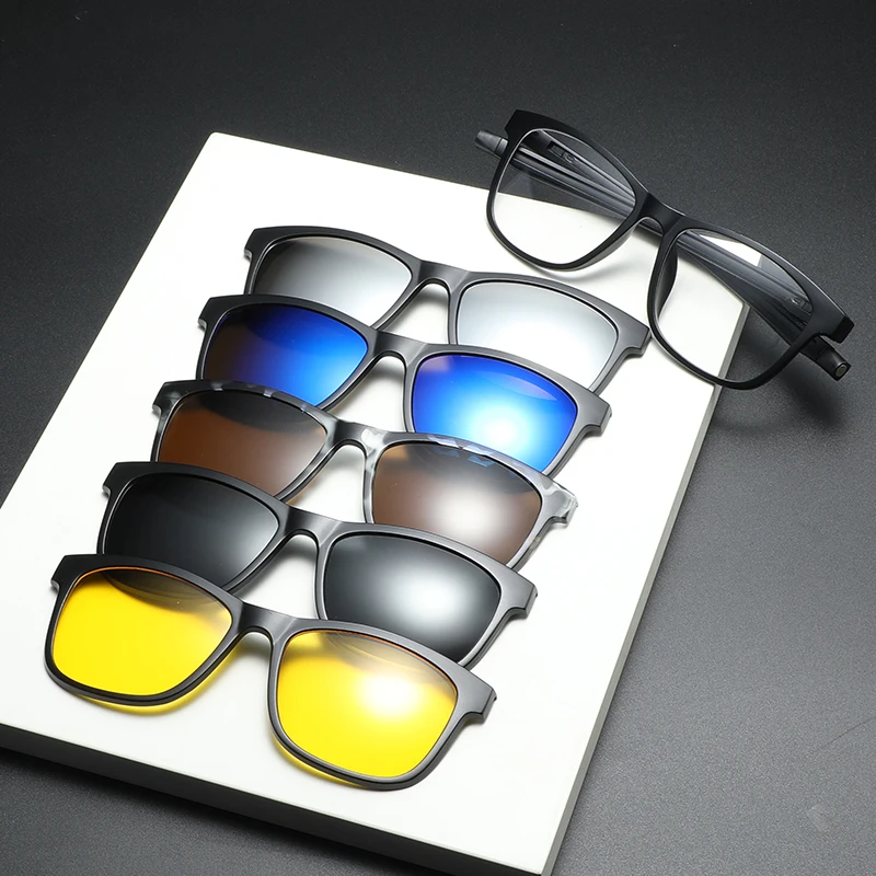 High quality men women spectacle optical frame polarized sunglasses 5 in 1 magnetic clip on sunglasses