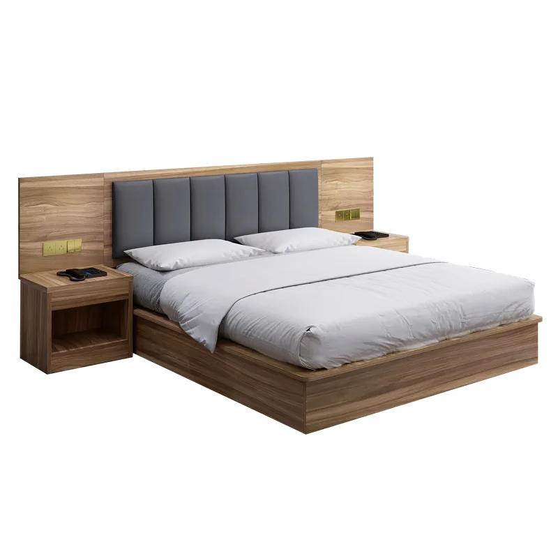 Modern 5 Star Solid Wood Hotel Bed King Queen Size Hote Bed Luxury Hotel Apartment Bedroom Furniture King Bed
