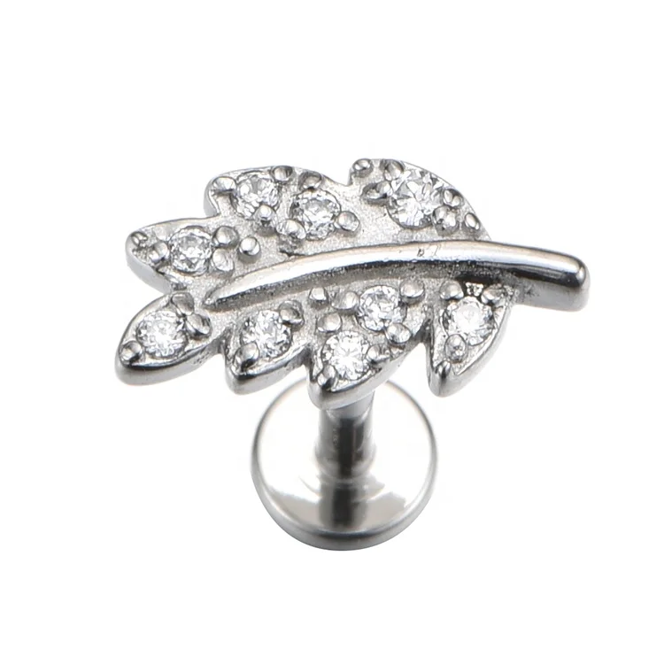 ASTM F136 Titanium Internally Threaded Leaf Labret Lip Ring Titanium Labret Piercing