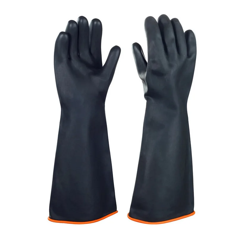 Chemical resistant gloves, Wood brand black extended and thickened natural latex acid and alkali resistant gloves