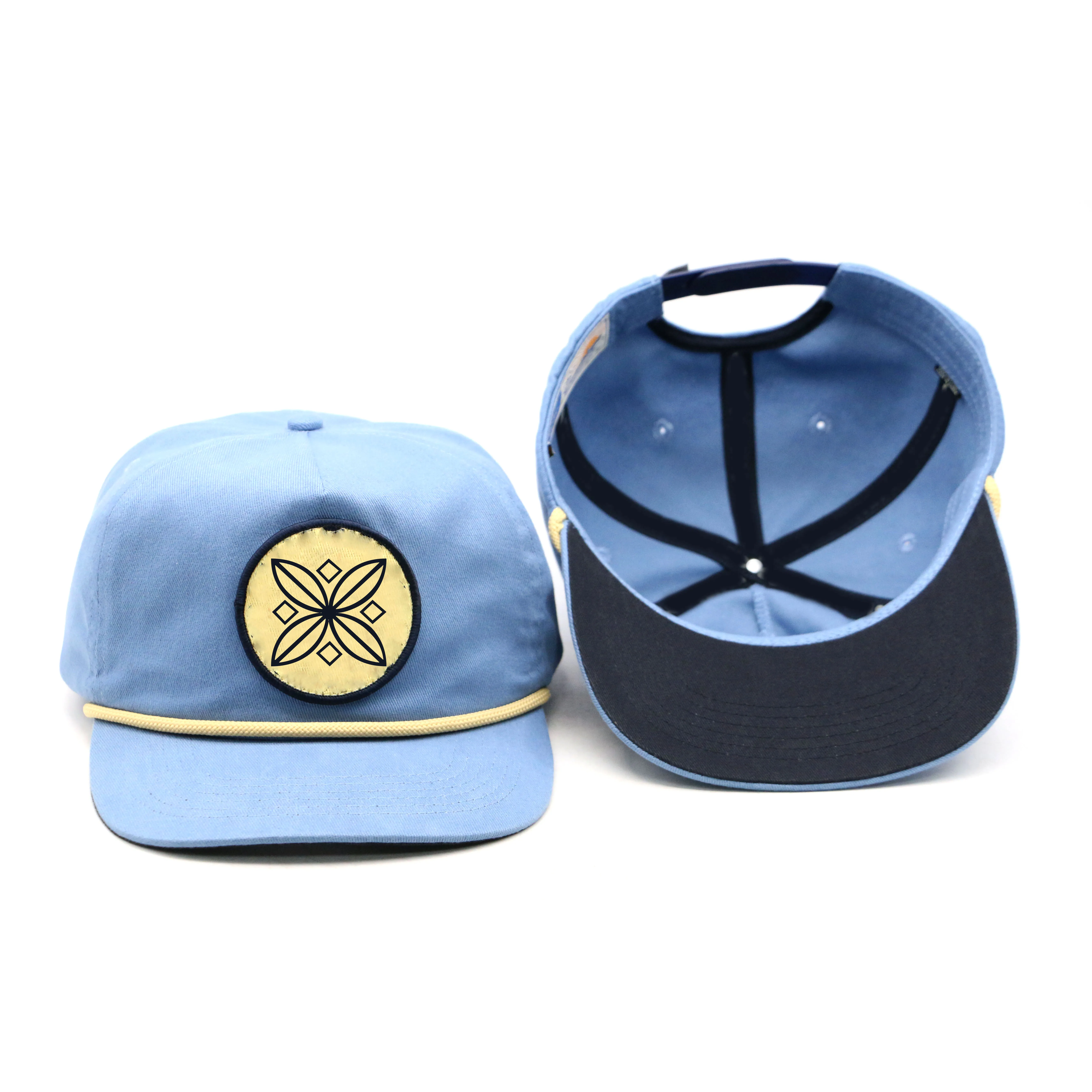 high quality cotton custom embroidery 5 panel rope unstructured snap back hats baseball cap manufacturers