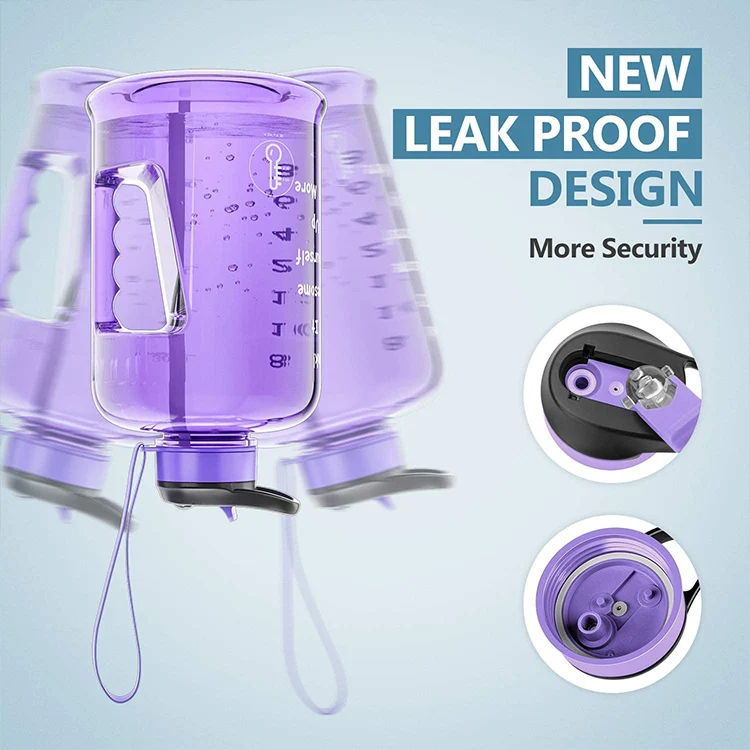 BPA Free 128oz 2.2L Strap-Easy to Carry Motivated Time Marker Hard Plastic Water Drinking Bottles With Straw