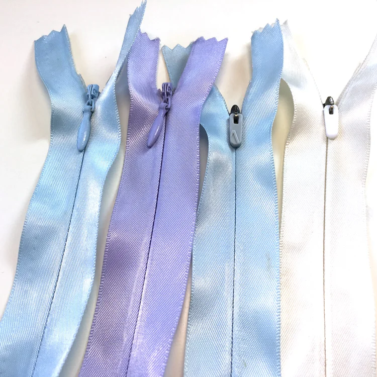 Junye Customized 3# 5# Close End Silk Tape Invisible Nylon Zipper With  Metallic Invisible Puller