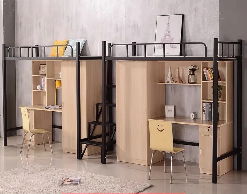 Hot school use student adult double bunk bed with desk
