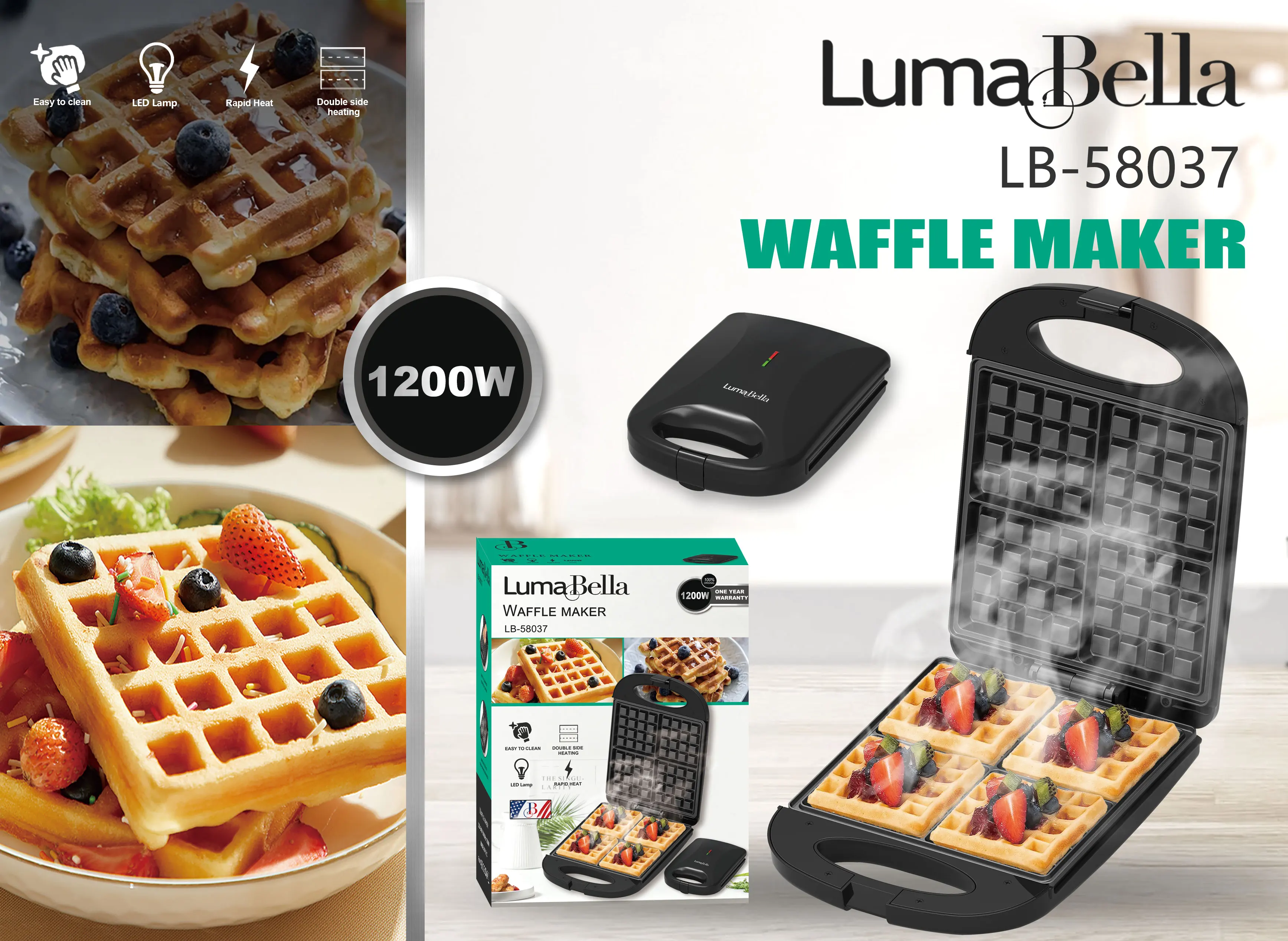 LumaBella Waffle Machine Household light breakfast machine Waffle bread machine Press baking LB-58037