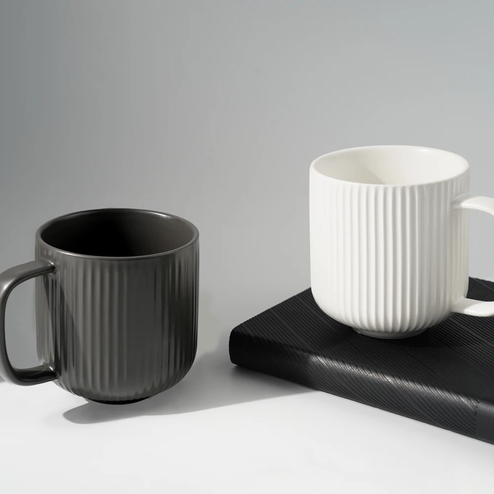 Wholesale Bulk In Stock Plain Colored Stripe Porcelain Ceramic Mugs Cup Coffee Mugs with Handle