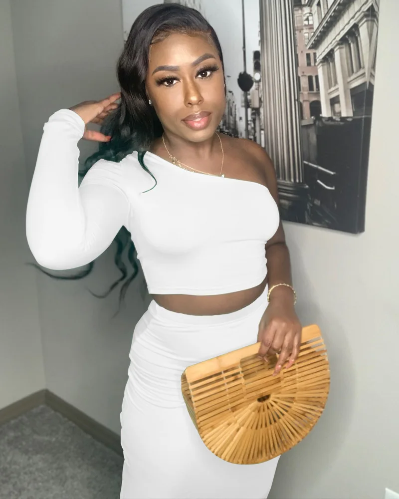 Женский комплект из топа и юбки, комплект из двух предметов с облегающим топом и юбкой с одним рукавом, 2022