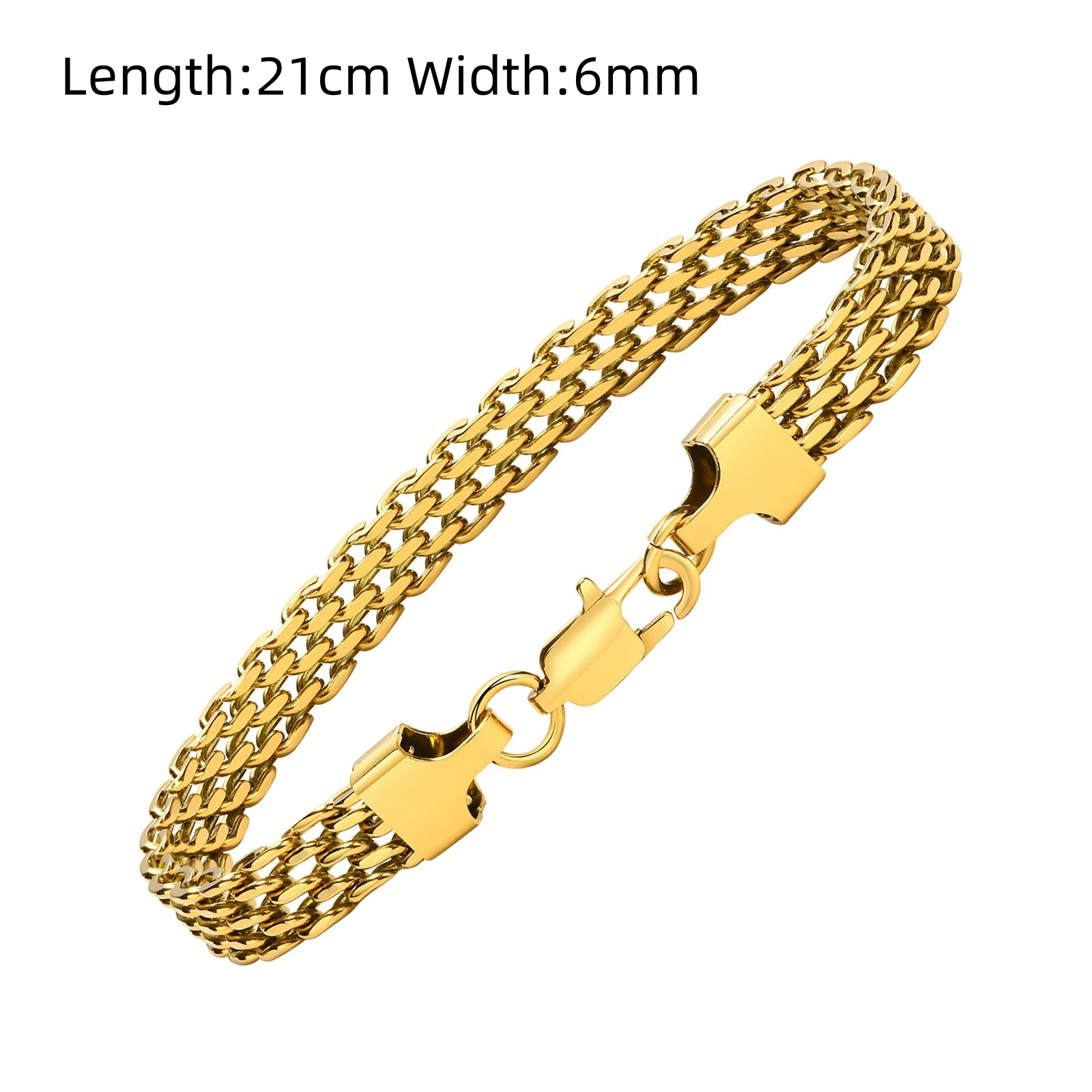 High Quality Stainless Steel Jewelry Geometric Gold Plated Chain Link Watch Band Bracelet for Women Men