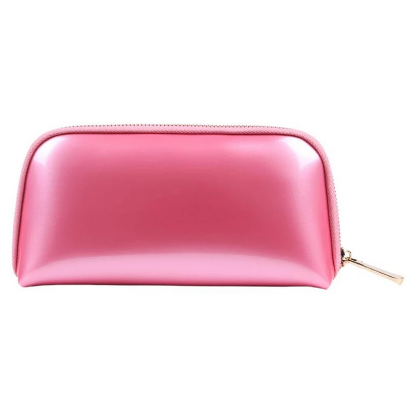 Women Cosmetic Bags PU Patent Leather Long Clutch Purse Case Waterproof Wristlet Makeup Bag