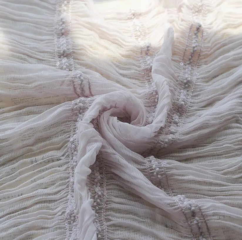Embroidered chiffon stripe fabric breathable gauze embroidery wrinkled fashion women