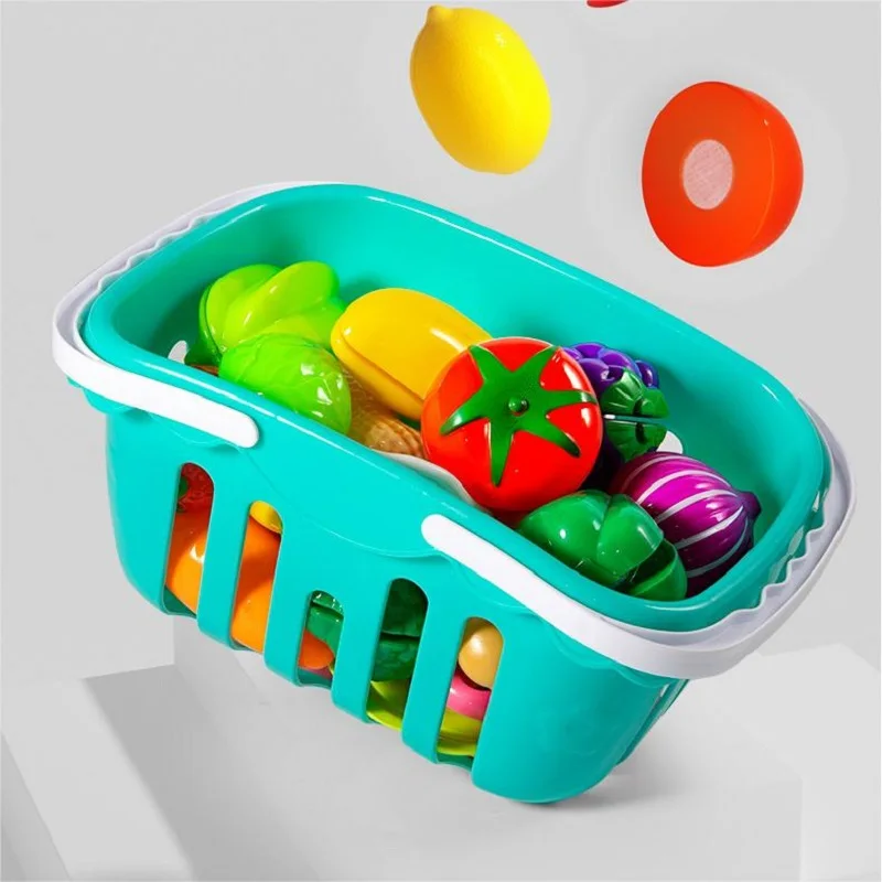 Plastic Kitchen Cutting Fruits Vegetables Food Basket Set Pretend Play for Kids