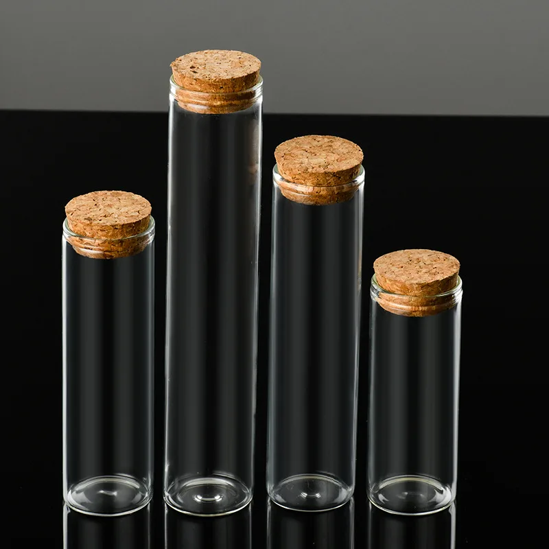 30mm Custom Size Smell Proof Bamboo Food Storage Glass Container Set Bottles Spice Mason Jar with Bamboo Cork lid