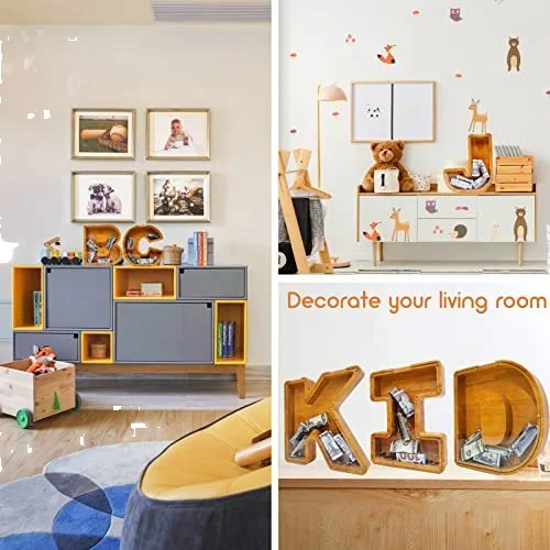 Coin Money Saving Box Piggy Bank Transparent Custom Personalized Wooden for Kids Boys Girls DIY Gifts Carton Wood Letter ZHE