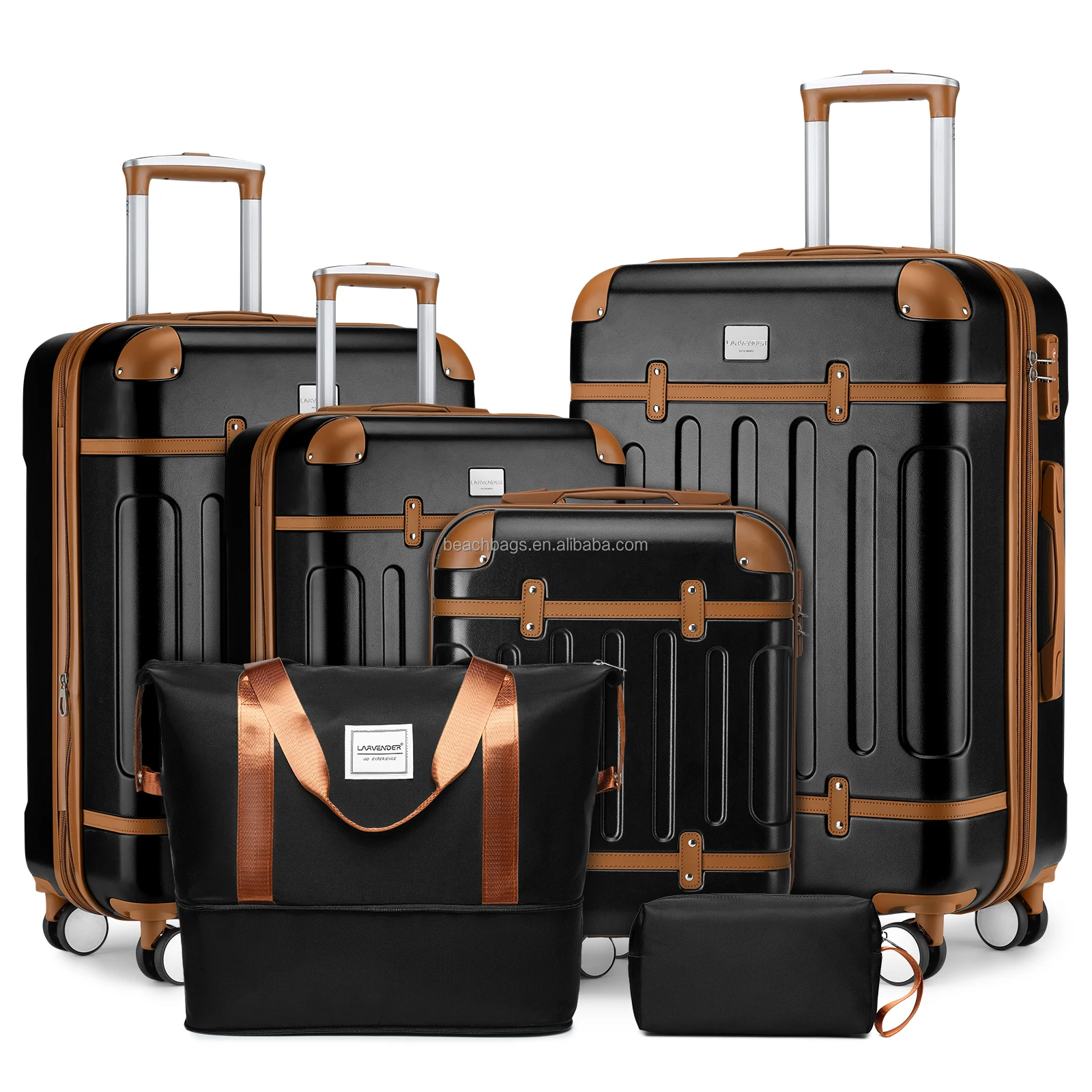 Custom wholesale Large capacity Interior Space Suitcase 360Swivel Portable Luggage Fashion Unisex 6 pcs Carry-on Luggage Sets