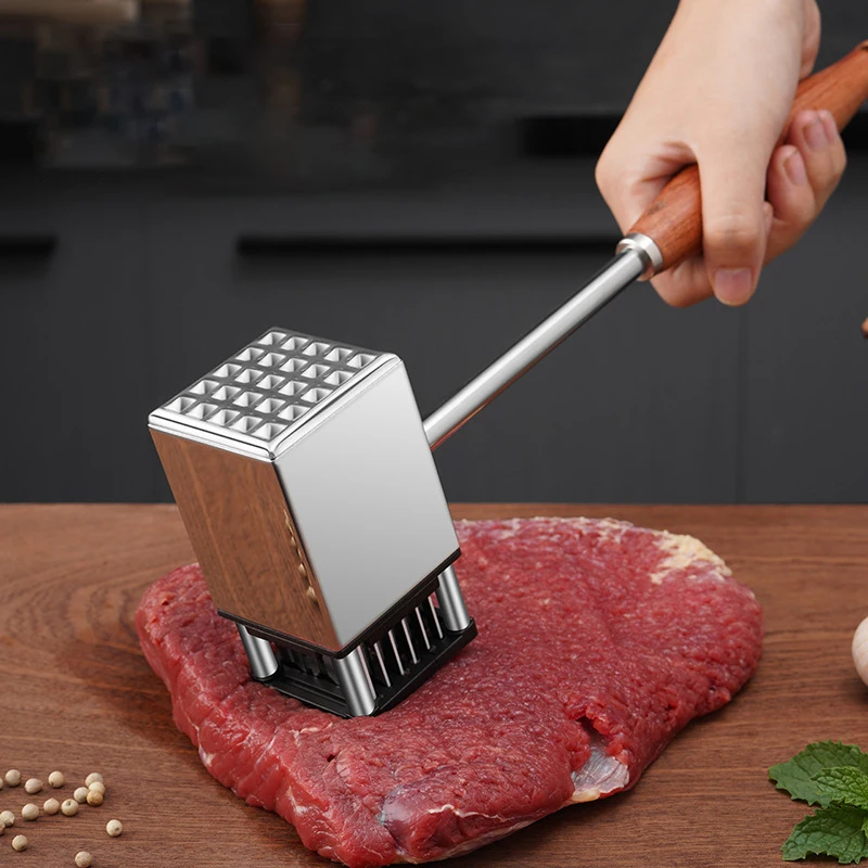 2023 New Steak Pine Meat Hammer Stainless Steel Double sided Practical Tender Meat Hammer Two in one Pine Meat Hammer