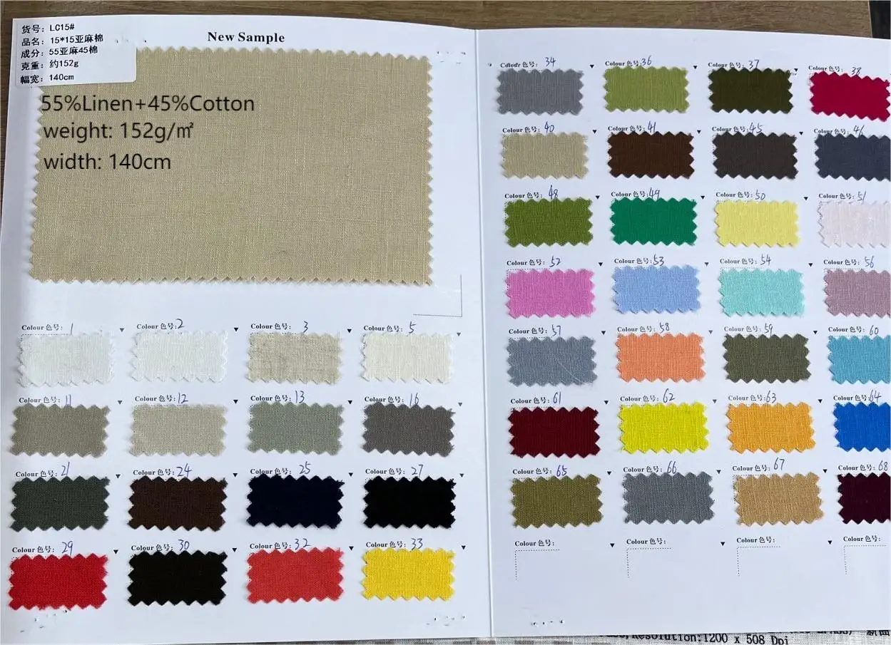 Fabric manufacturers 55% Linen 45% Cotton blended fabric solid dyed nature fabric breathable and cool for garment