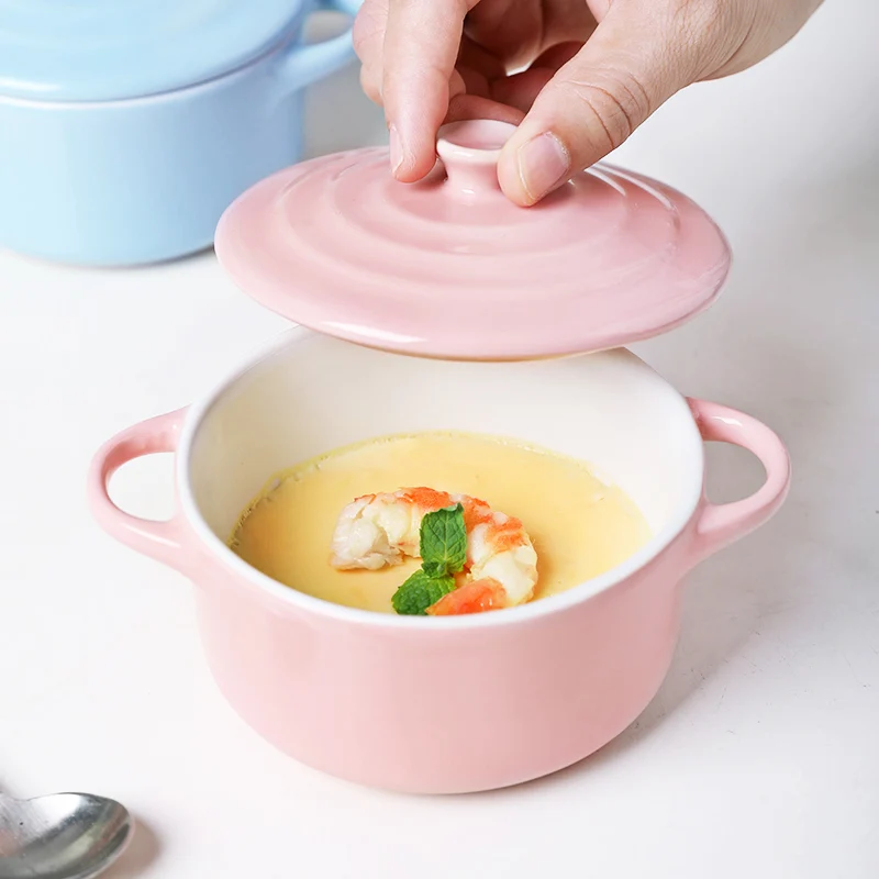 Microwave Oven Safe Baking Bowl Soup Cooking Pot Ceramic Mini Round Casserole Dish With Lid