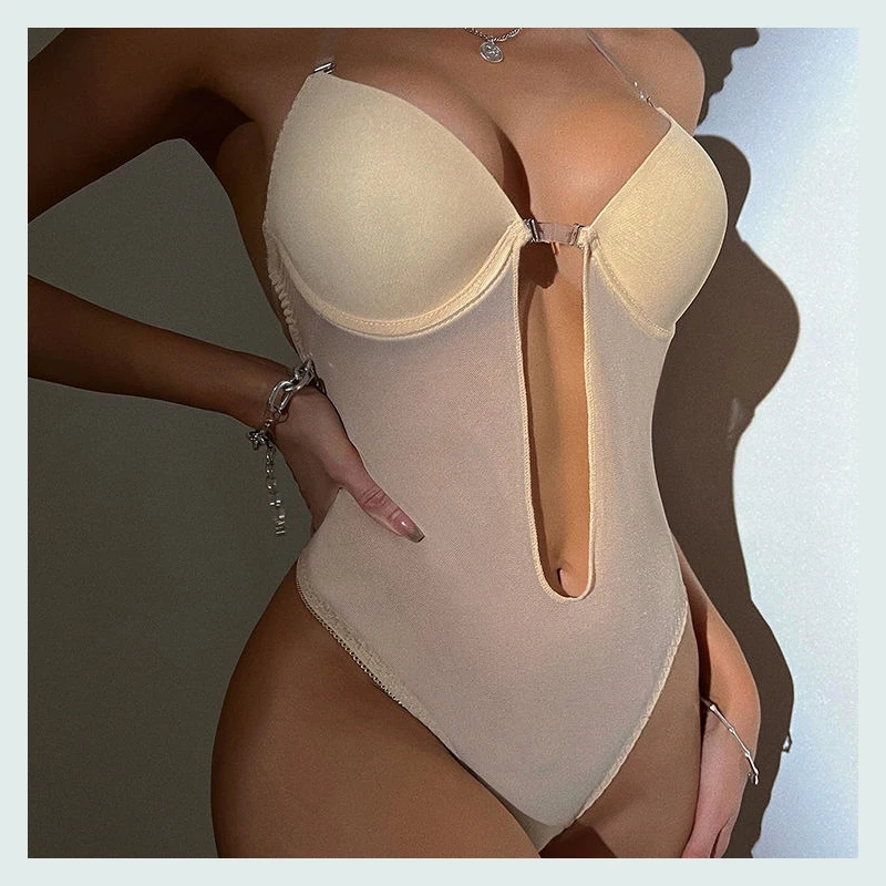 S007 Black Nude S-XL One Picec Backless Seamless Thong Women With Push Up Bra Body Shapers
