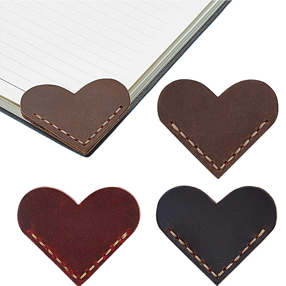 PU Leather Page Corner Bookmark Heart Shape Reading Book Markers