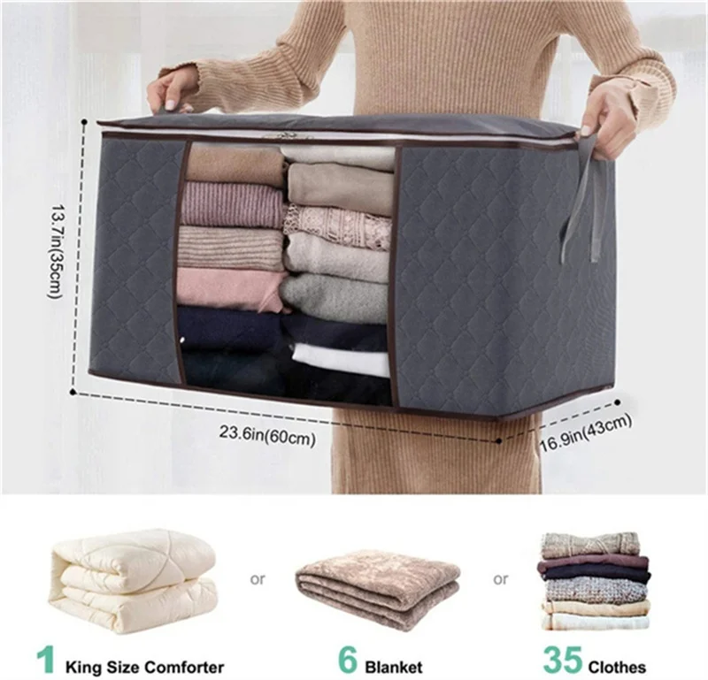 China Factory Customized Durable Storage Bag Clothes Closet Organizer Quilted Tote Wholesale Puffer Quilted  Bags with Zipper