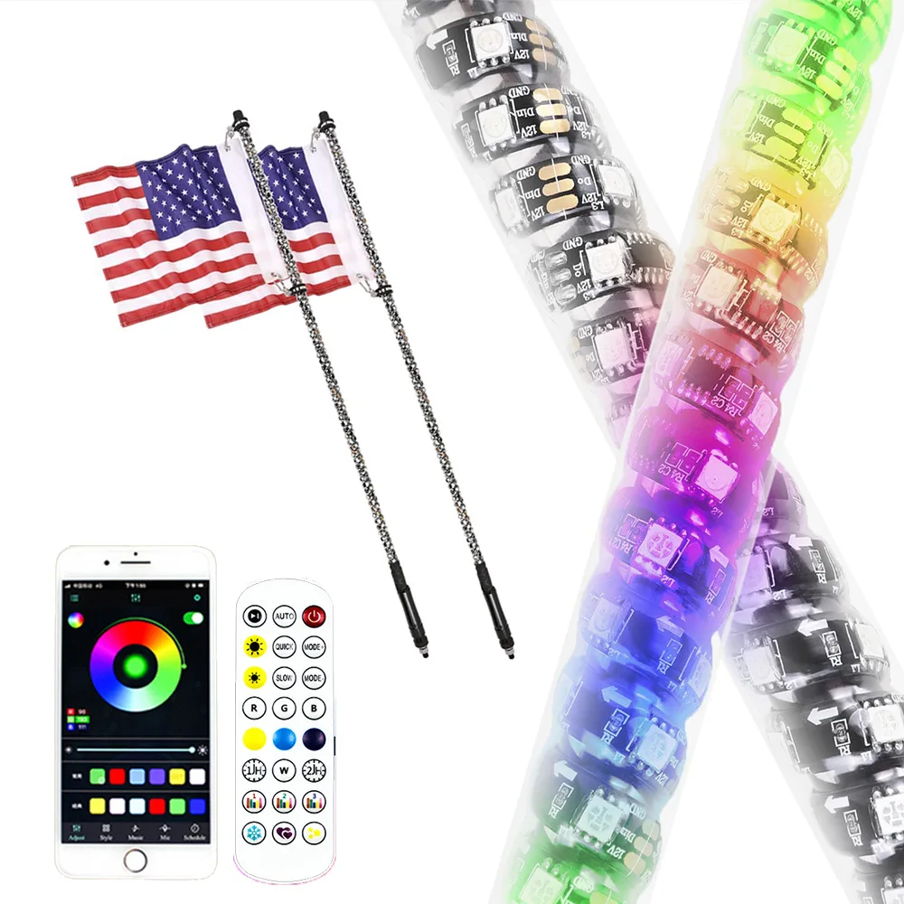 Led Whip RGB Chasing Color Light APP Bluetooth Remote Control Flag Light For Atv Utv Rzr Truck