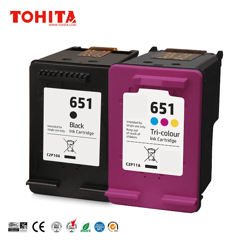 Ink cartridge C2P10AE C2P11AE 651 for HP DeskJet Ink Advantage 5575 5645 TOHITA