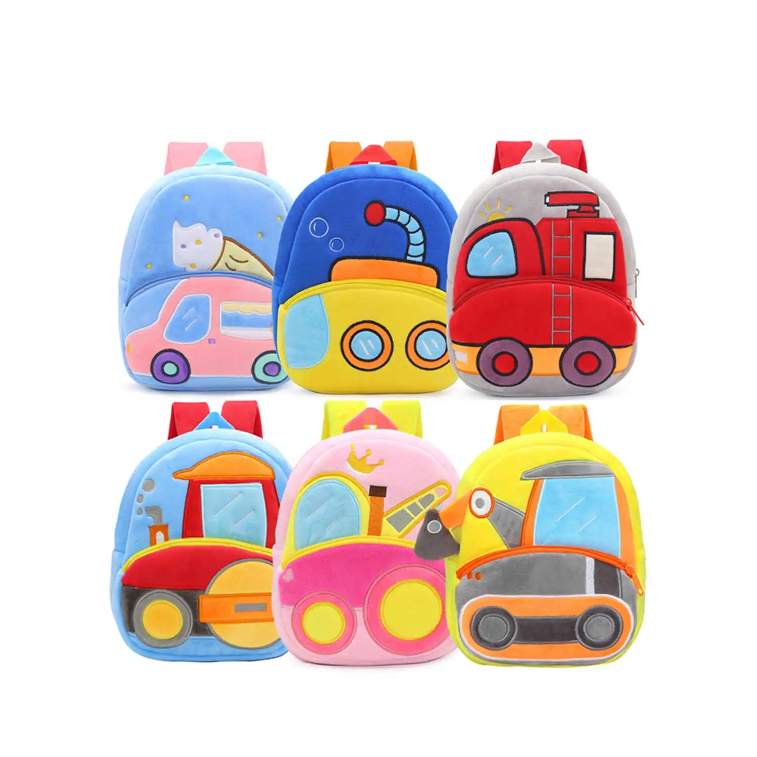 High Quality Cute Construction Vehicle Excavator Dump Truck Cartoon Plush Backpack Small Size Anime Pattern for Boys