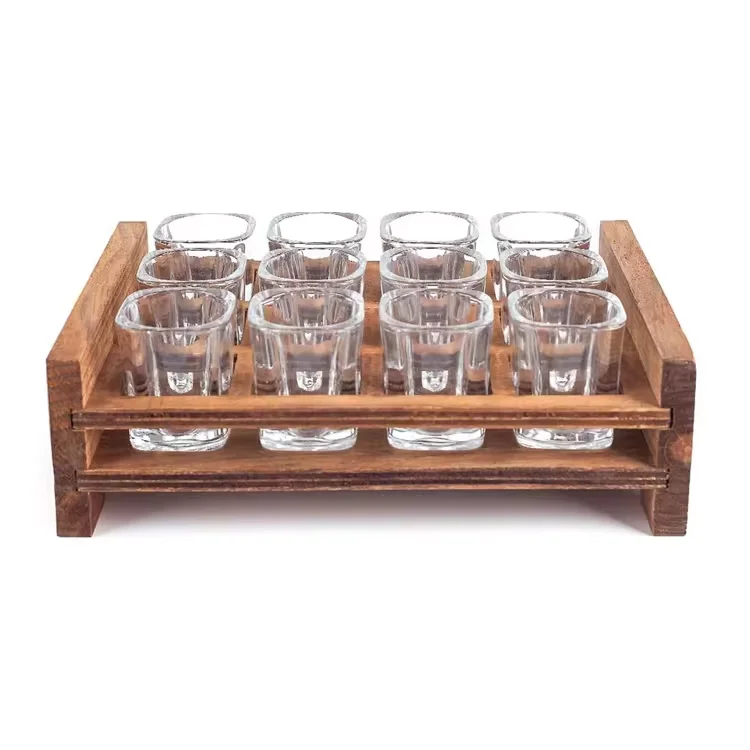 Оптовая продажа, деревенский деревянный барный поднос для виски, стеклянный сервировочный держатель для напитков, деревянный пивной полет