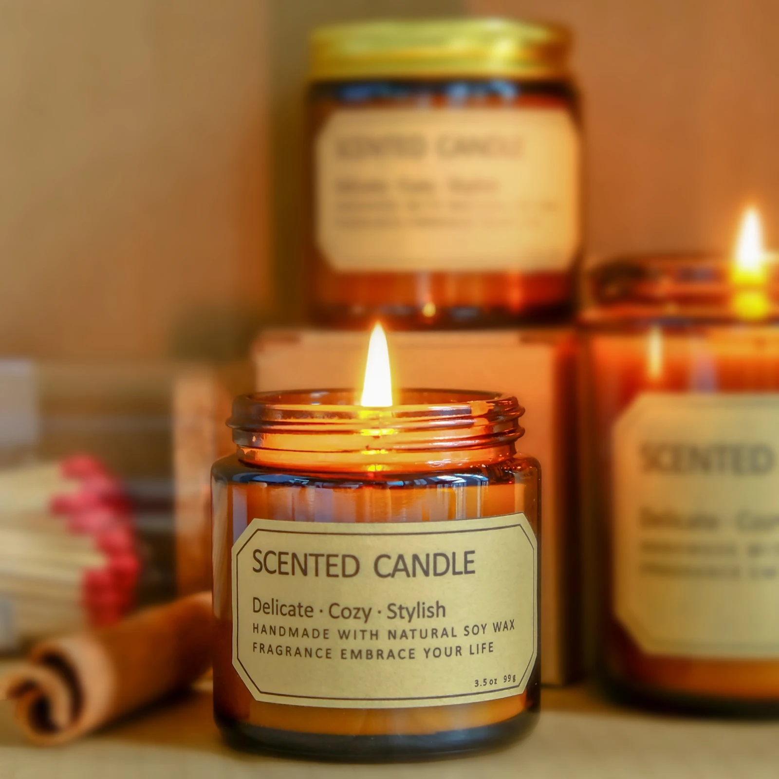 
Luxury Brown Glass Jar 210g/7.4oz Soy aromatherapy Private Label Scented Candle in Bulk for Gift Set 