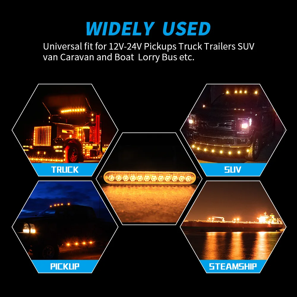 Auto lighting system 12-24V truck side lamp strip ultra-thin side flash light 36w 12LED strongpoint signal warning lights