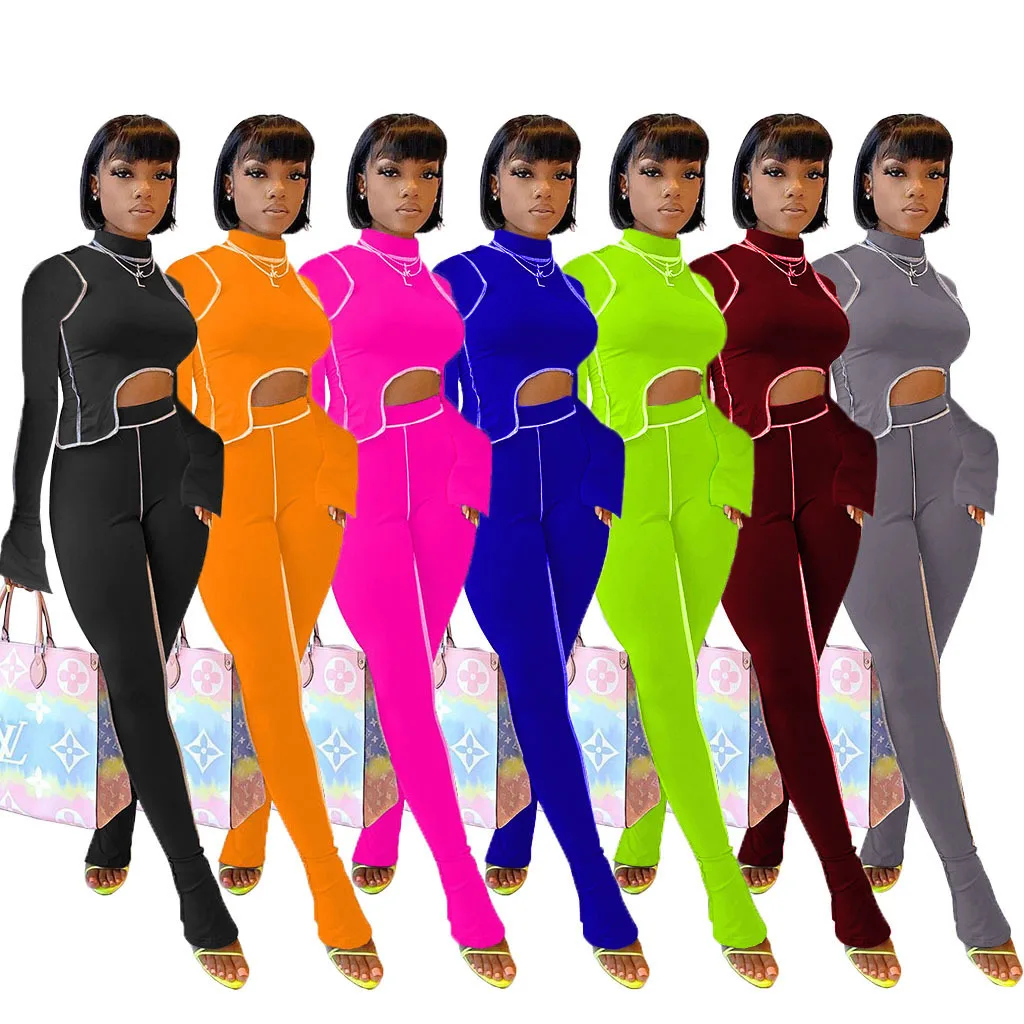 
Женские облегающие брюки с длинным рукавом, брюки с топом, комплект из двух предметов, Осень-зима 2020 