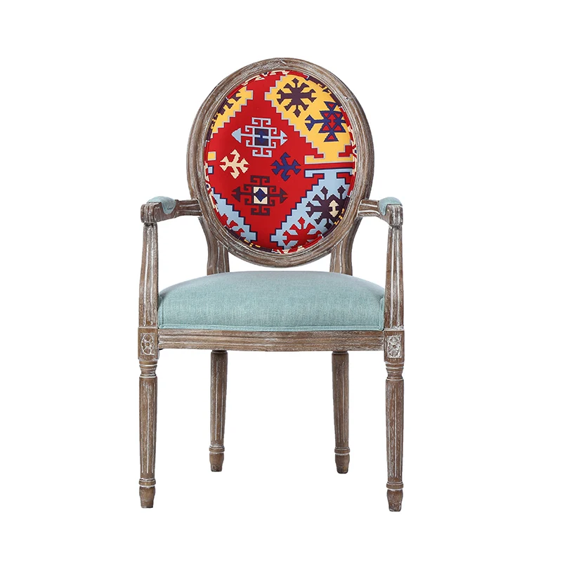 Factory custom American solid wood brand armrest retro leisure chair antique wedding banquet dining chair