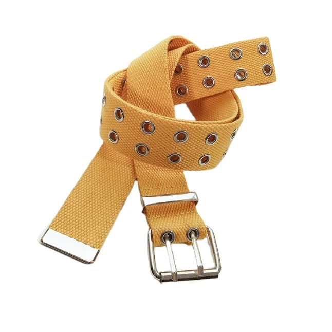 1.5 inches Colorful Customized Fashion Eyelets Fabric Pattern Cotton Classic Jeans Web Strap Belt with Pin Buckle