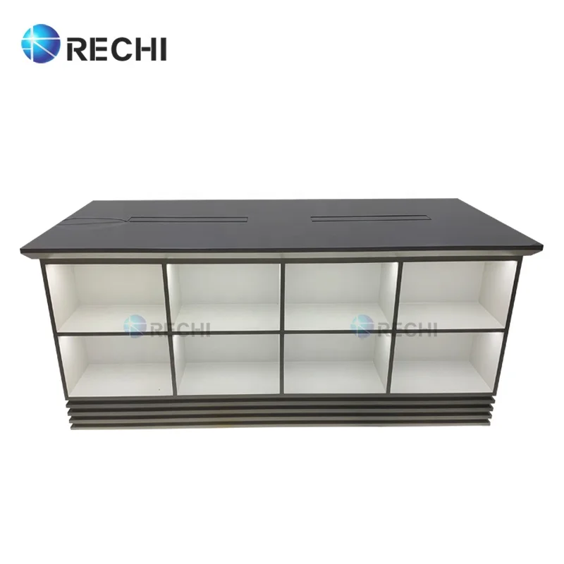 RECHI Custom White Smartphone Retail Display Counter Table With Lighted Accessory Storage Cabinet For Phone Shop Design & Refit
