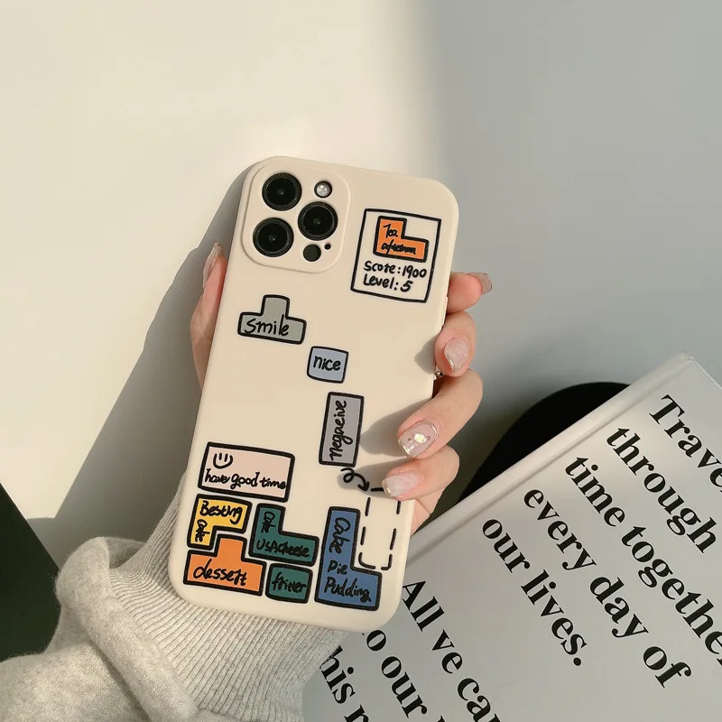 Games Style Funny Cover phone case For iphone 12  Lovely Silicone Phone Case Cover with Tetris pattern for iphone X phone cases