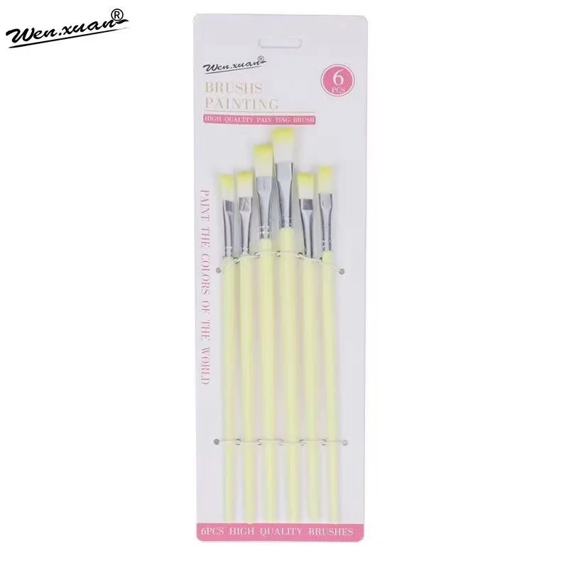 6-Pack Macaron Color Series Acrylic Watercolor Gouache Painting Brush Set Nylon Hair With Plastic Wood Handle