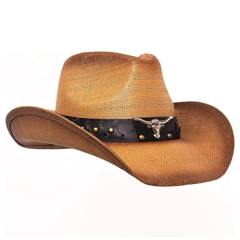 Black Western jazz sombreros vaquero boys sun protector unisex sombrero cowboy straw sun hats for men summer