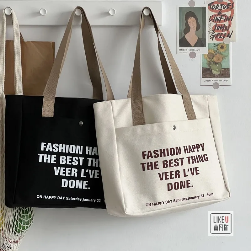 Canvas Shoulder Bag Reusable Canvas Tote Bag with Custom Printed Logo Large Organic Cotton Canvas Grocery Tote Shopping Bag