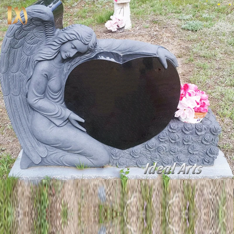 Custom Hand Carved Natural Granite Marble Heart Shaped Angel Sculpture Monument Tombstone