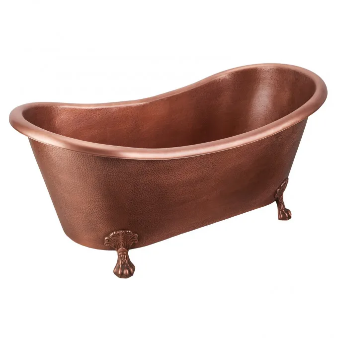 ANTIQUE COPPER DOUBLE-SLIPPER CLAWFOOT BATHING TUB