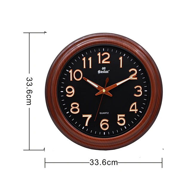 
33CM plastic frame luminous plastic wooden dial hands nightlight is suitable for home decoration wall clock 