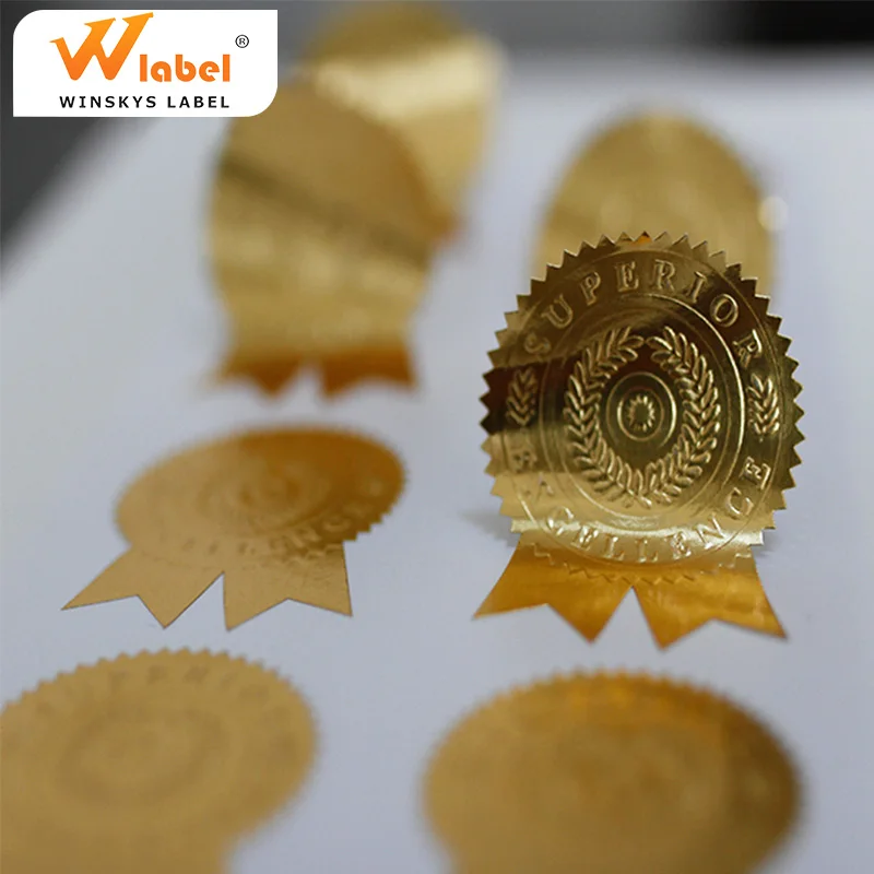 Cheap personalized custom adhesive Embossing aluminum gold foil paper label stickers printing