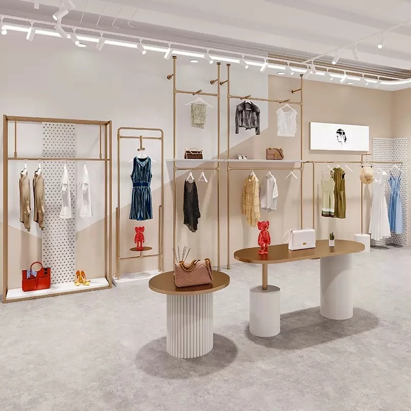 Custom Gold Wall clothing Display Stand clothes Shelf Store Decoration Store Design for Shop