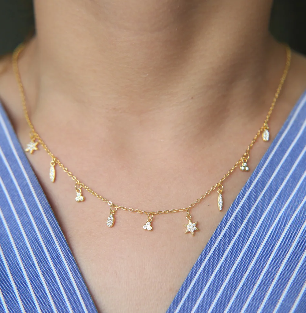promotion  factory new arrive USA hot selling star tear drop cz drip charm choker statement necklace